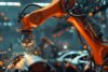 A roboter-arm is milling in steel.